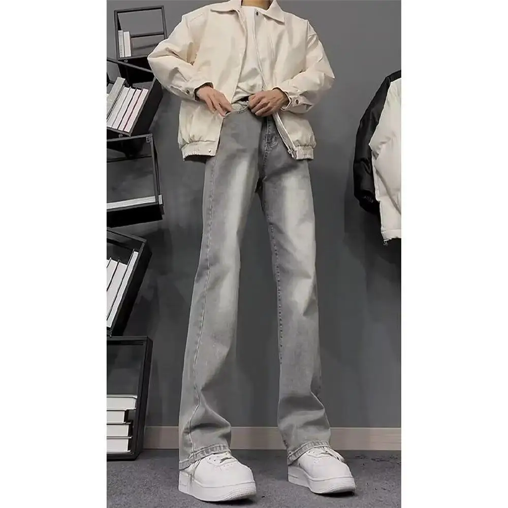 

American Street Style Men's Jeans Spring Autumn Loose Straight Leg Vintage Washed Wide Leg Pants High Street Vibe Long Trousers