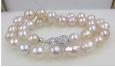 longer 45-60CM silver natural white freshwater baroque 11-12mm FURROW Kasumi pearl necklace leopard head clasp