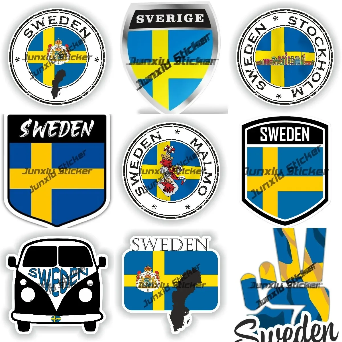 

Sweden Sverige Shield Vinyl Sticker Sweden Swedish Flag Map Outline Uppsala Stockholm Round Seal Decal for Car SUV Laptop Bumper