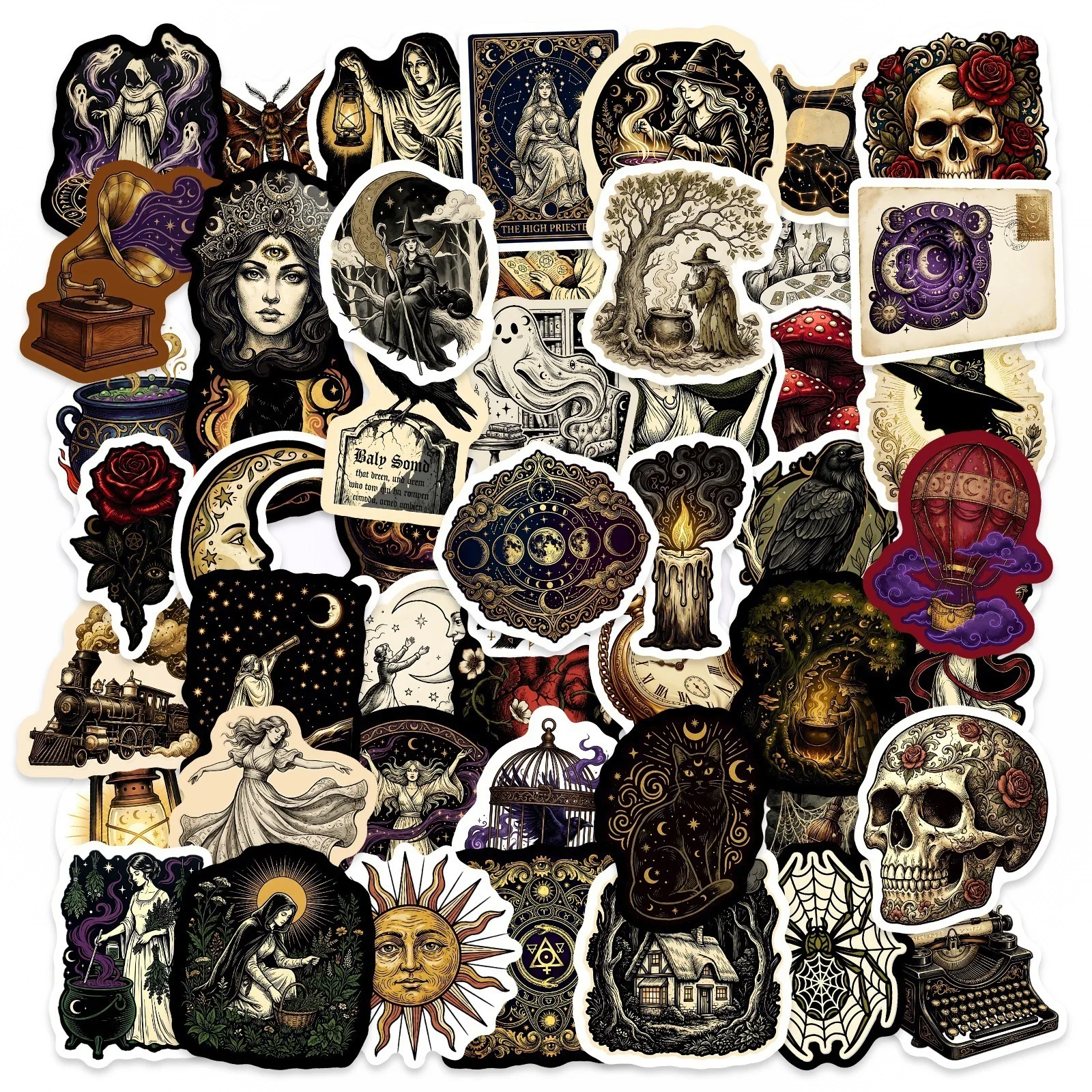 50/100 Peças Novas Adesivos Temáticos de Bruxa Sombria Mística do Cosmos, Impermeáveis, Removíveis sem Resíduos, em PP, para Copos, Cadernos, Scrapbooks e Diários