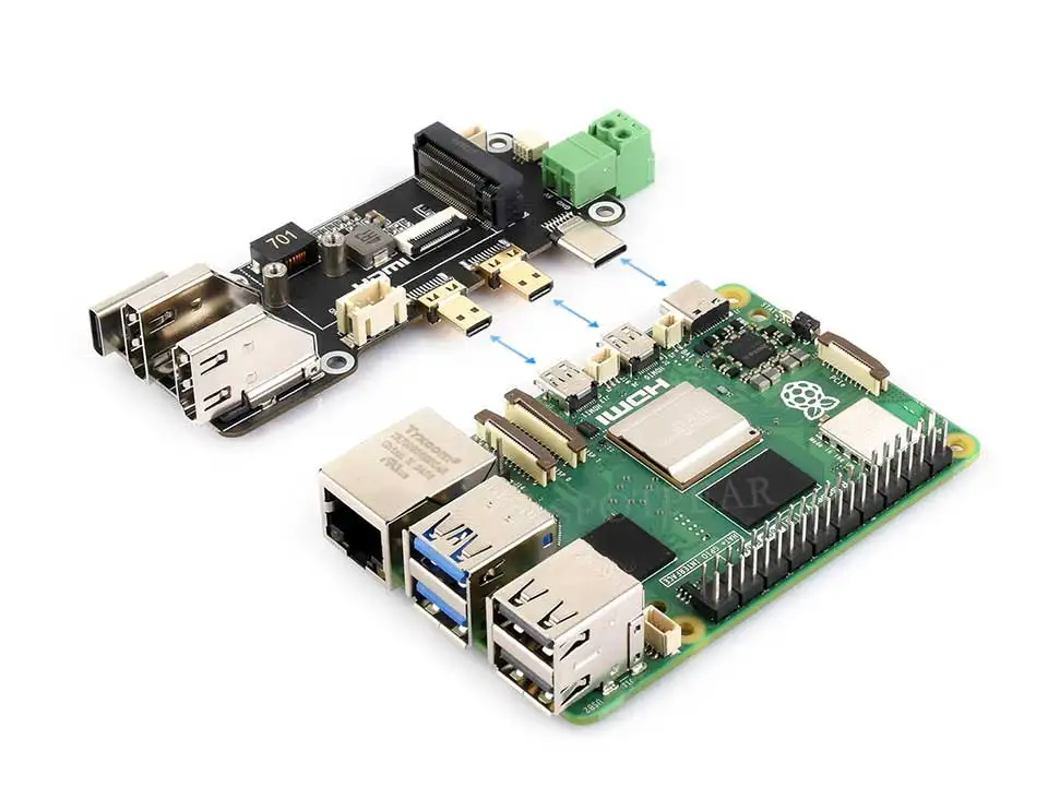 Picture 4: Raspberry Pi 5 PCIe to M.2 Multi Function Adapter Board Supports Dual 4K HDMI Output Supports  2230 2242 size M.2 SSD