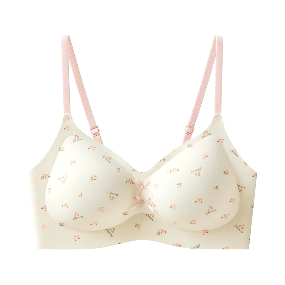 Traceless Dots Wireless V Bra Shockproof Flower Bow Brassiere for Women Lingerie Anti-sagging Push Up Underwear Girls Women