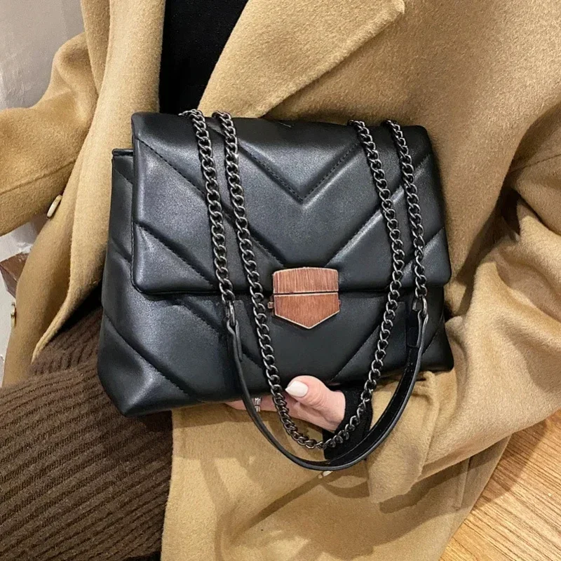 Bolso de lujo de cuero para mujer, bandolera de diseñador, bolso de mano con cierre negro, a la moda, 2020