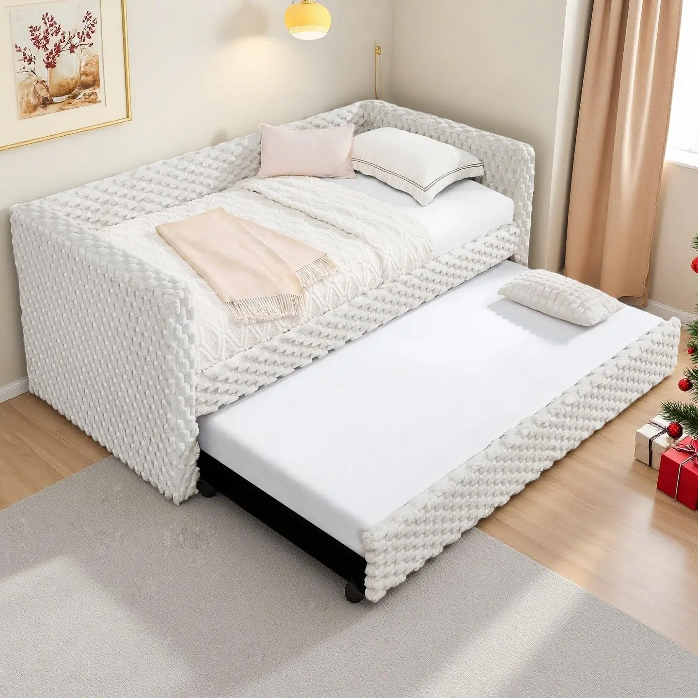 

Двуспальная кровать-софа с выдвижным спальным местом, мягкий каркас кровати с изголовьем и подлокотниками, выдвижная кровать-трансформер, без ящика для хранения, на заказ