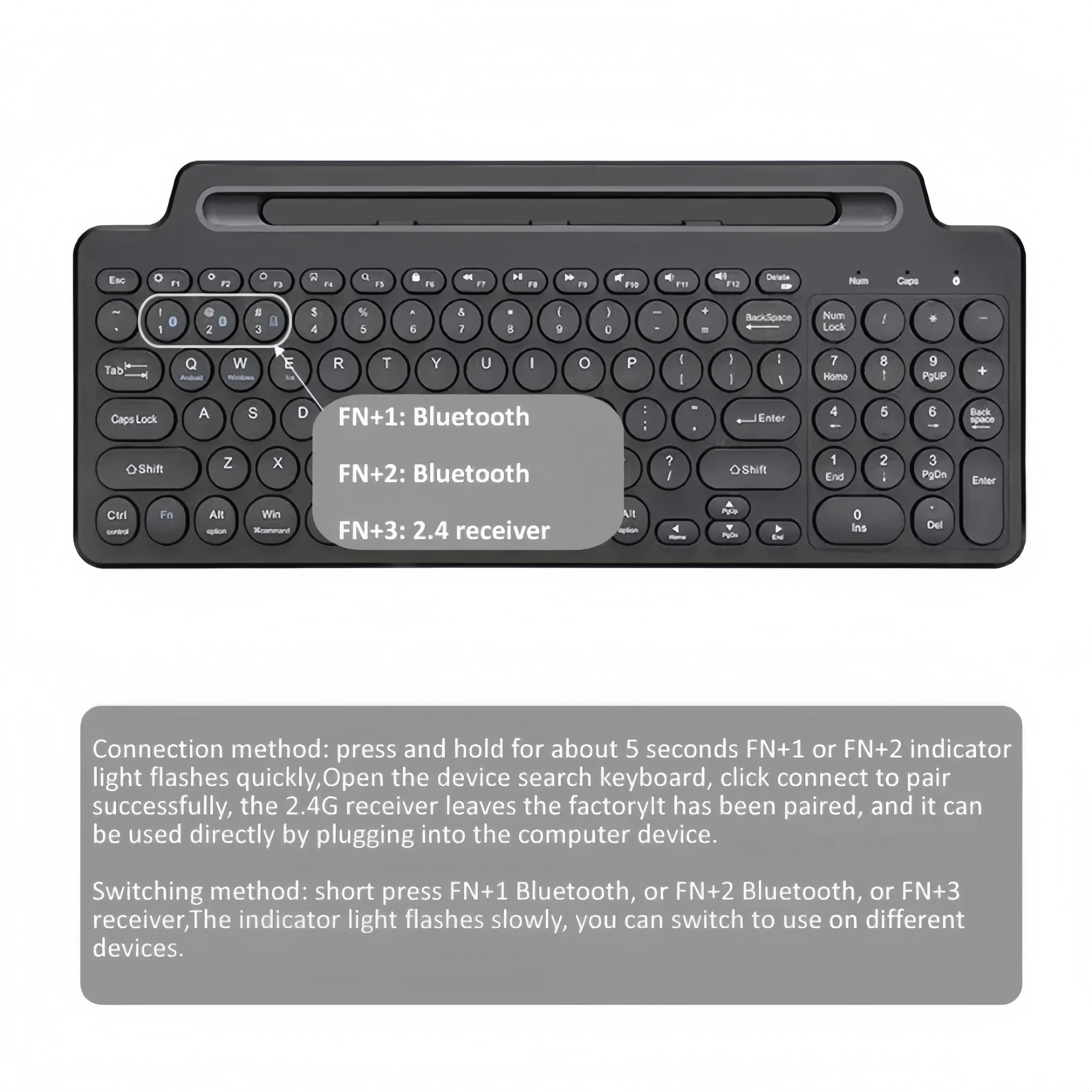 Tri-Mode Dual Bluetooth Keyboard BT5.0 3.0 2.4G Wireless Keyboard with Touchpad Gaming Keyboard with Card Slot For Laptop Tablet
