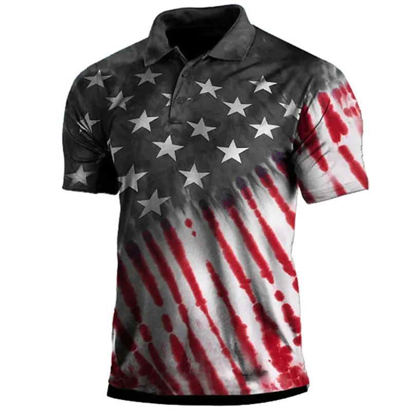 Vintage American Eagle USA Flag Print Polo Shirt For Men Clothing Casual Summer Shirts Lapel Short Sleeve Tees Homme Sweatshirt