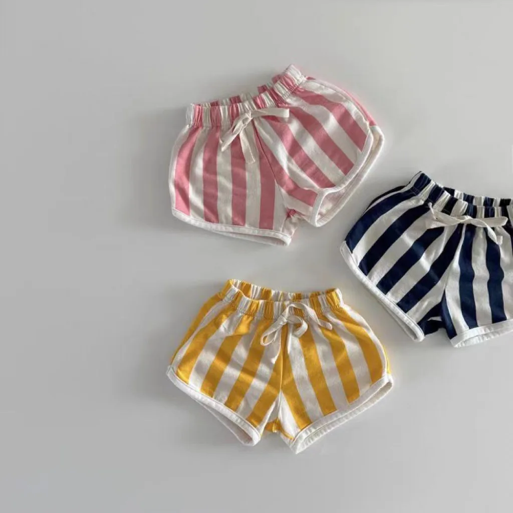 2024 Summer New Baby Cotton Shorts Candy Color Infant Boy Girl Striped Beach Shorts Toddler Casual Versatile Holiday Clothes