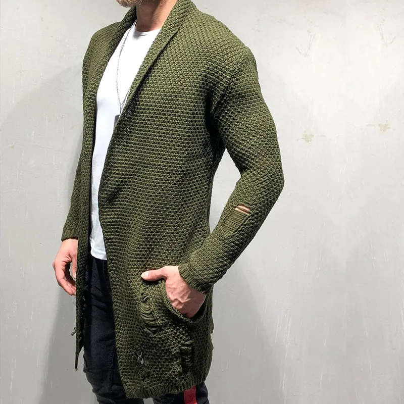 Autumn and Winter Sweater Men's Long Loose Cardigan Knitted Coat European and American Men's Sweater