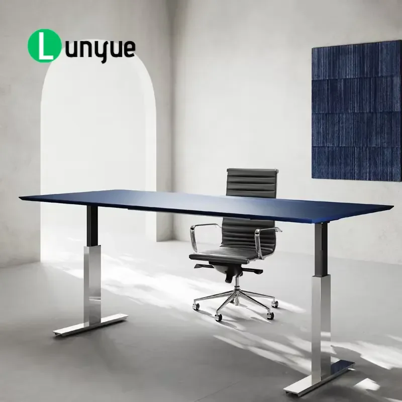 Electric Height Adjustable Standing Desk Modern Executive Office Furniture Matte Black Desktop with Chrome Legs Ergonomic