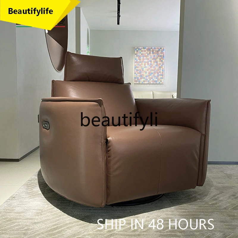 

53 Italian minimalist leather electric function recliner living room single sofa rotating leisure chair