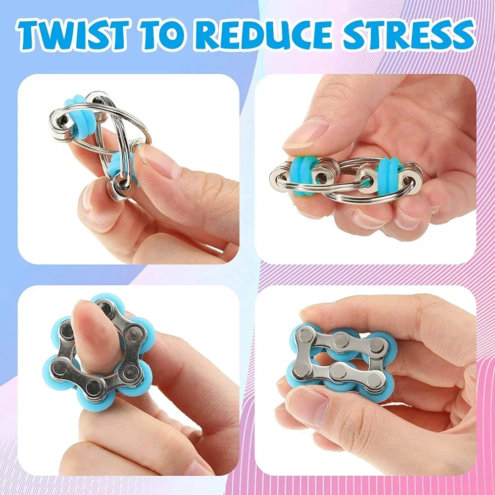 Fidget Toys Set Roller Chain Key Flippy Chain Stress Reducer Bike Chain Toys Anxiety Relief for Teens Adults ADHD Autism