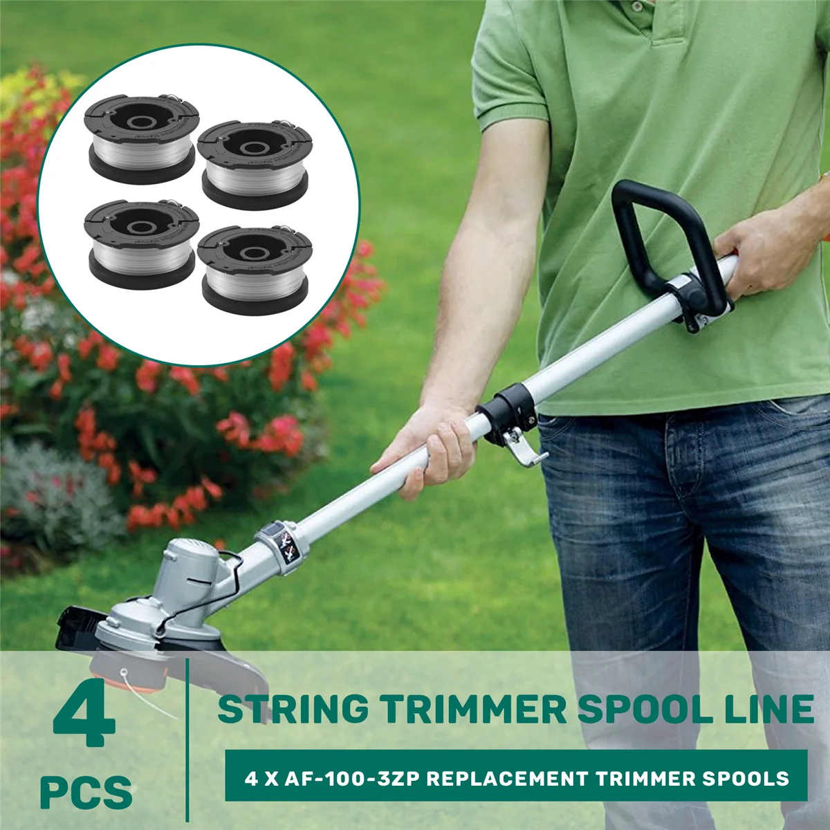AA91 4 Pcs Line String Trimmer Multifunctional Autofeed Weed Grass Trimmer Replacement Spool for BLACK+DECKER AF-100-3ZP