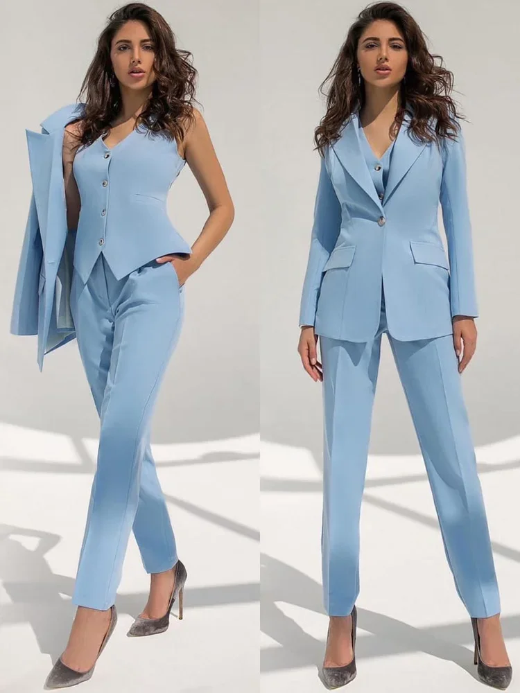 

Fashion Peak Lapel Women Suits 3 Piece Chic Long Sleeves One Button Clothing Formal Smart Casual Pants Sets (Jacket+Vest+Pants)