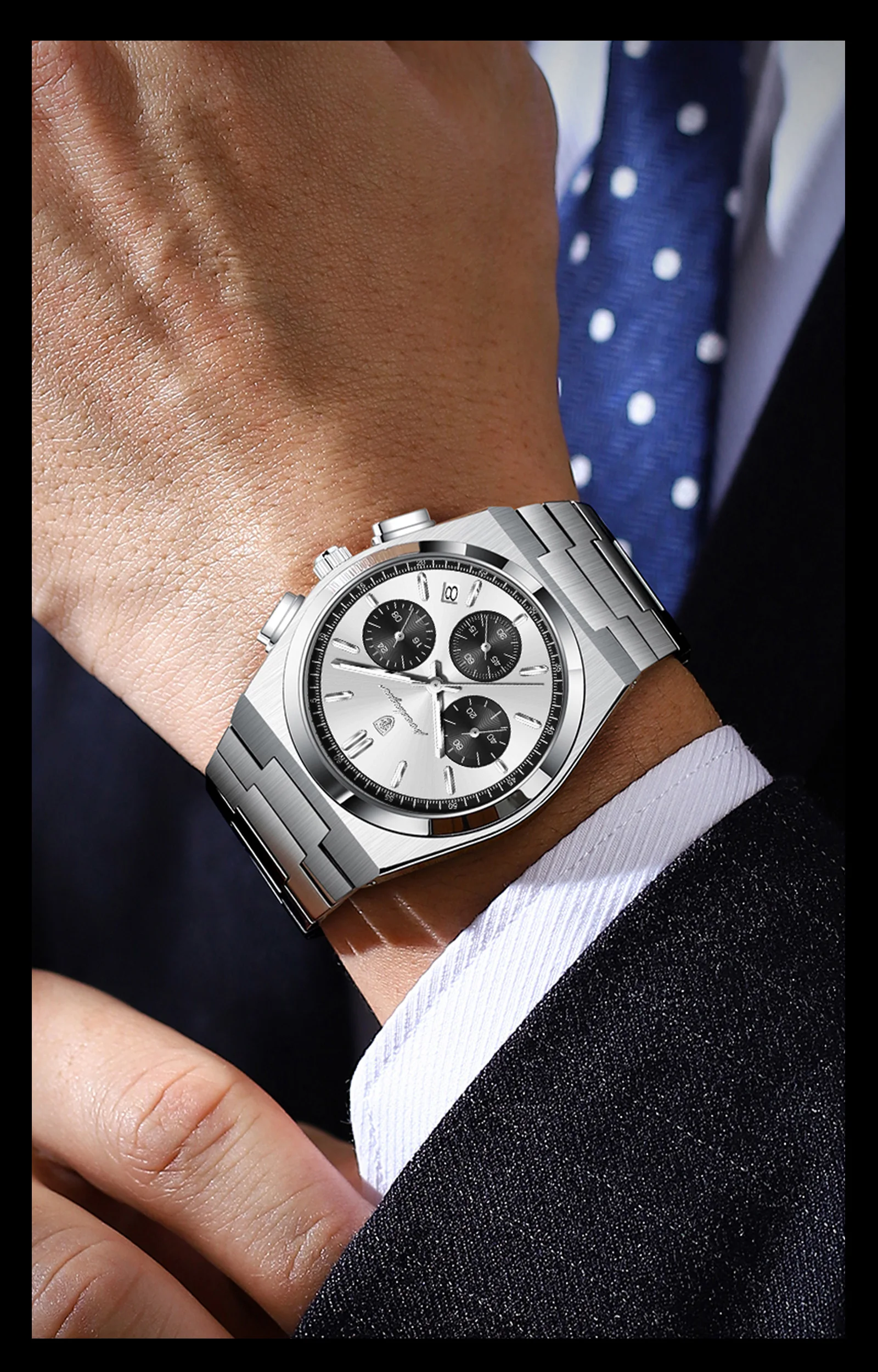 POEDAGAR Top Business Herrenuhr Chronograph Datum Edelstahl Klassische Männeruhr Wasserdicht Leuchtend Quarzuhren für Herren – Detail 18
