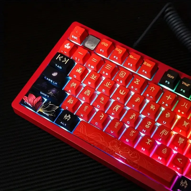 

Колпачки клавиш — оригинальная заводская высота — боковая гравировка — сценарий Oracle Bone — красный цвет — аниме — подходит для механических клавиатур