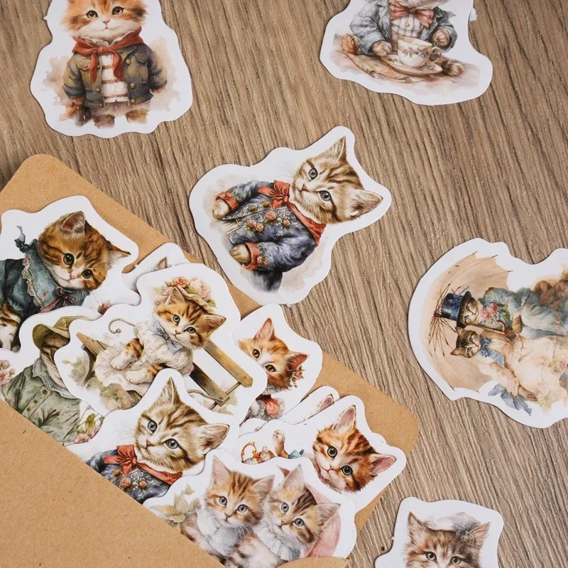 

46Pcs Mni Box Stickers European Adhesive Sweet pets Cat Handbook Material seal Package Scrapbook cut 4CM Stationery