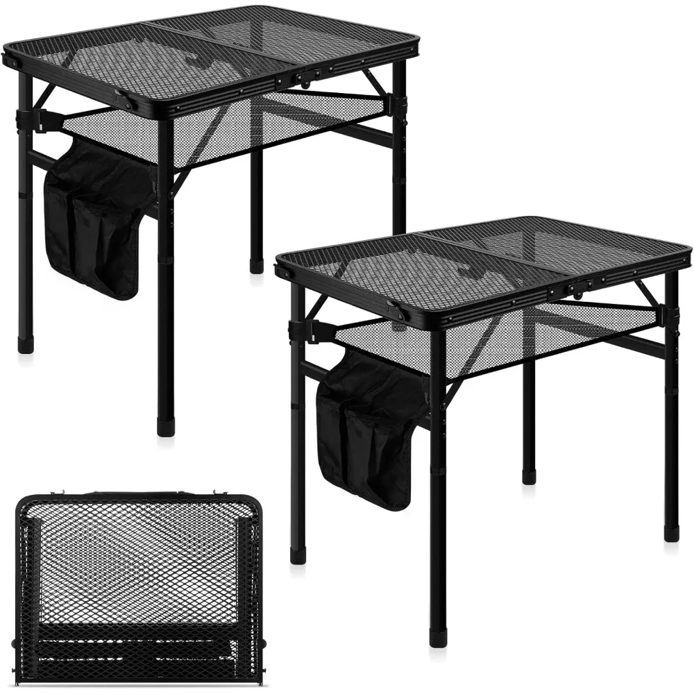 

2 Pcs Grill Camping Table Outdoor Foldable Table with Mesh 2 Ft Aluminum Alloy Anti Slip Feet Portable Camping Table