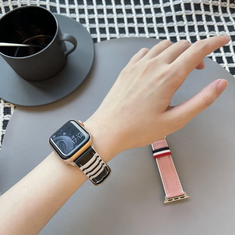 Leather Strap For Apple Watch Ultra 49mm 41mm 45mm correa 38mm 40mm fathion bracelet iwatch series 8 7 6 5 4 3 SE 42mm 44mm Band image 3