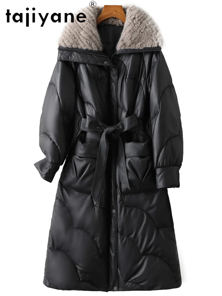 TAJIYANE 100% pelle di pecora primo strato piumino d'oca bianca donna vera pelle piumino lungo collo di pelliccia di visone 2025 inverno