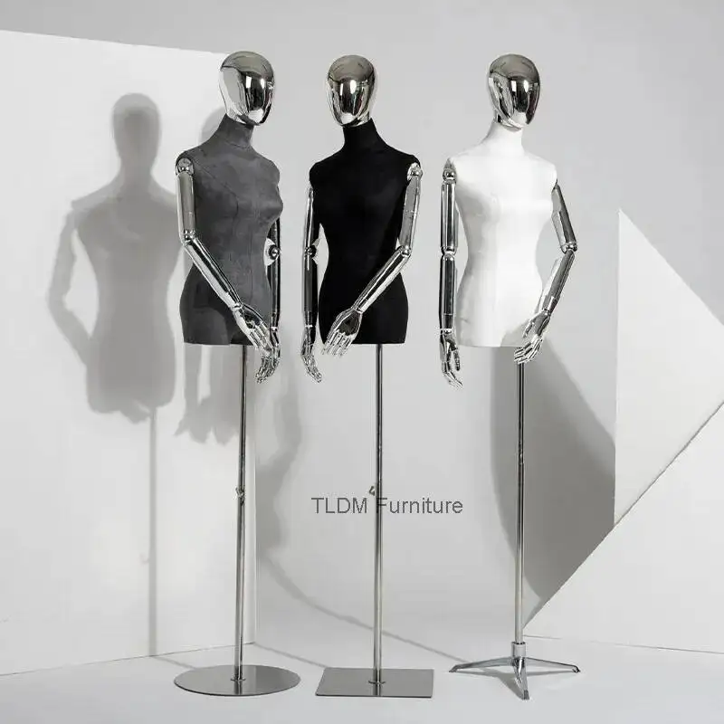 

Style High-end Clothing Store Mannequin Prop Female Suede Half-body Dress Form Stand Korean Full-body Human Display Stand FYMQ