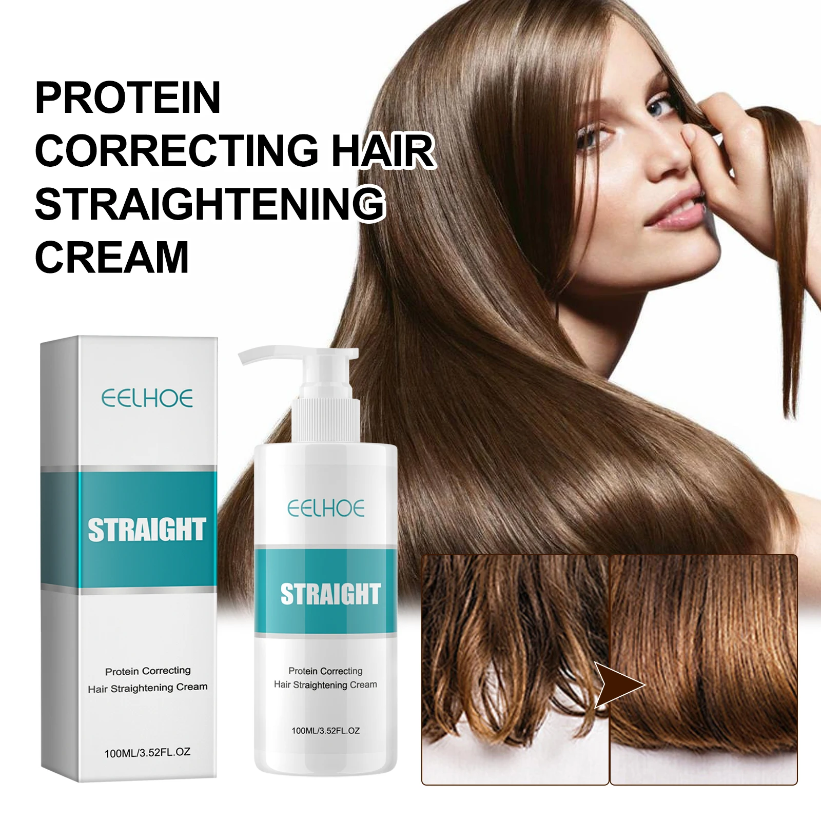 Protein Correcting Hair Straightening Cream, No Flat Iron Needed, Anti Frizzy Hair, Smooth Strands Conditioner Hair Softener
