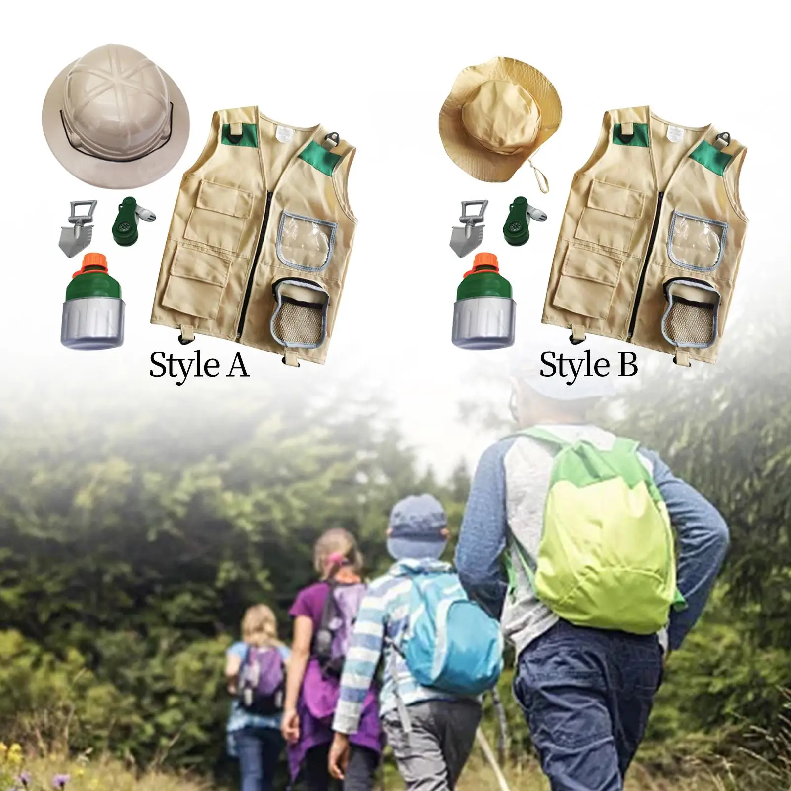 Kids Explorer Kits, Vest Hat Bottle Set, Kids Camping Gear for Halloween, Birthday Gift
