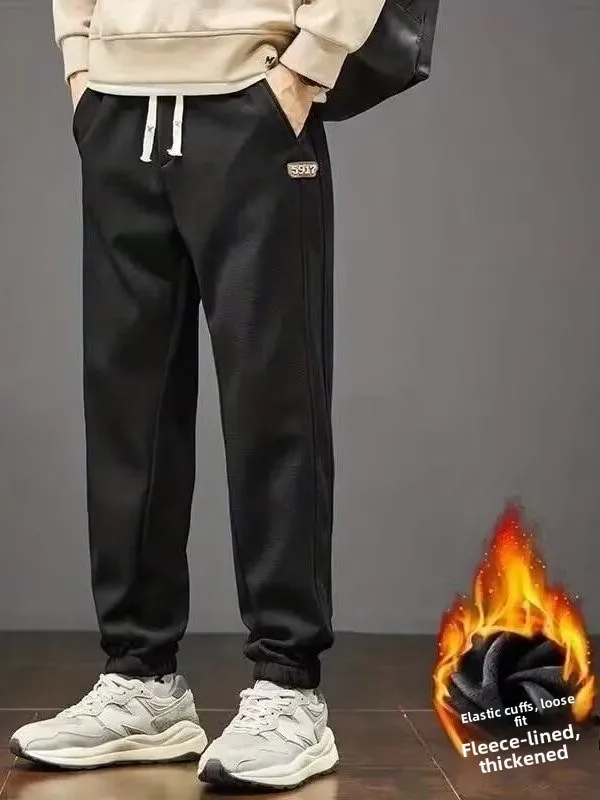 

2025 New Men's Fce Lined Trousers Faionable Harlan Loose Fit Spor Pants Winter Youth Casual Long Pants Anti Wrinkle