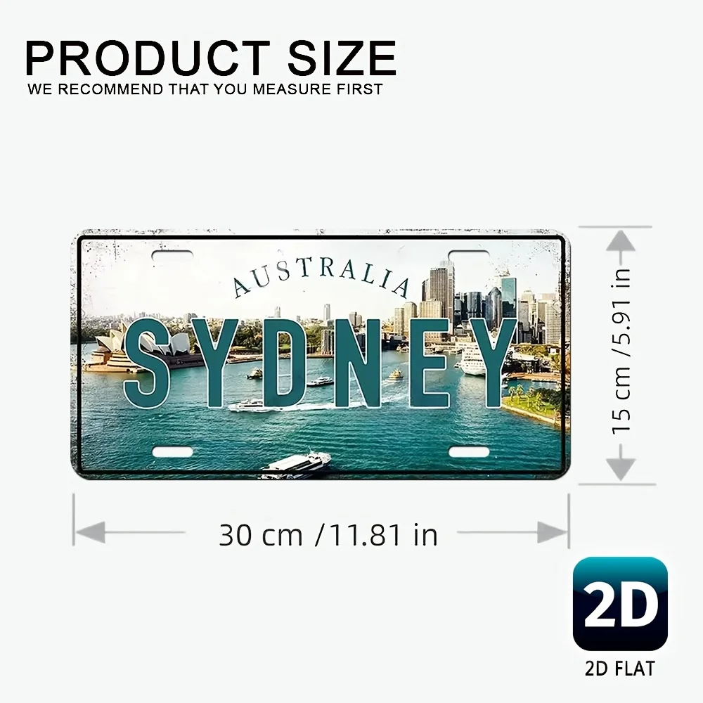 لوحة ترخيص سيدني أستراليا - عتيقة - تصميم جسر سيدني هاربور وأوبرا هاوس، لهجة أزرق مخضر - معدن ألومنيوم عالي التحمل