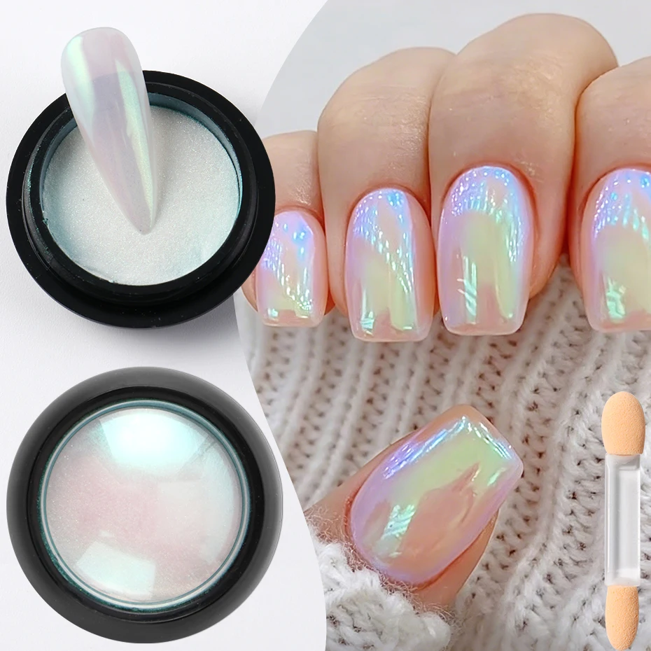 1 Box Aurora Chrom-Nagelpuder Schillerndes Meerjungfrauen-Perlglanz-Nagelpigment Spiegel-Nagelkunst-Staub Glitzer UV-Gel-Lack Maniküre