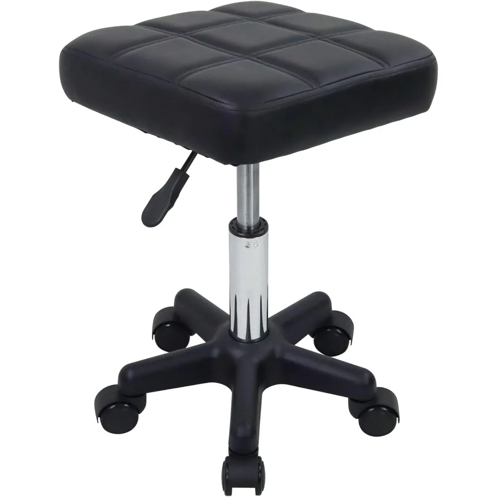 

Square Swivel Rolling Stool Height Adjustable PU Leather Spa Salon Massage Chair Black