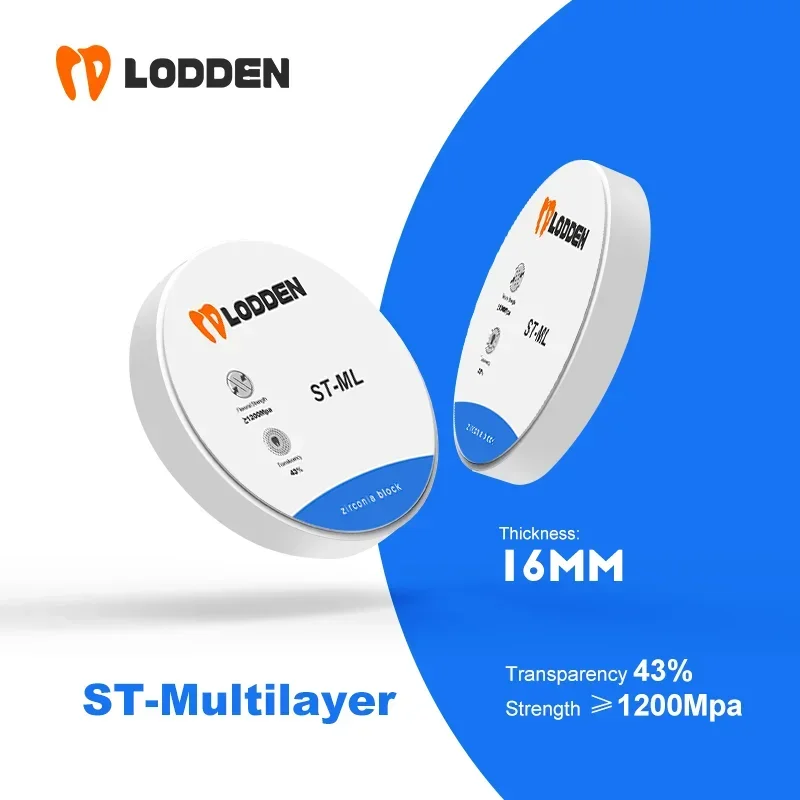 LODDEN Dental Multilayer Zirconia Blocks ST-ML 98x16mm CAD CAM Dentistry Denture Materials Open System Strength ≥1200Mpa Vita 16