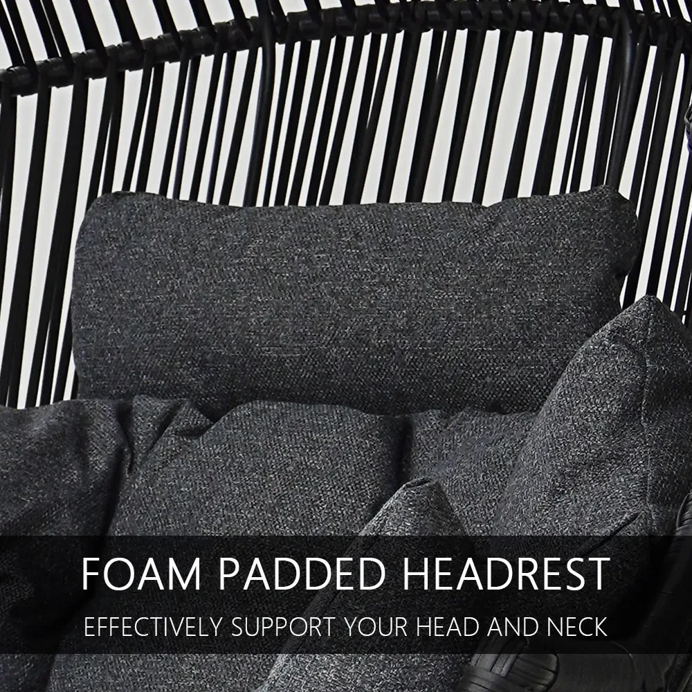 كرسي على شكل بيضة خارجي من البولي ايثيلين بلمسة نهائية من الخشب والحبوب كرسي محادثة مريح مع وسادة Olefin كرسي استرخاء كبير الحجم