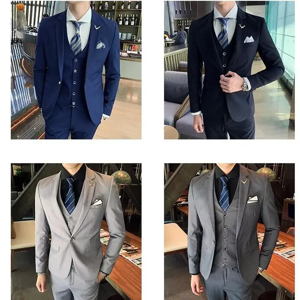 Slim Fit Male 3 Piece Wedding Dress Suits Set Men Business Casual Blazer Wedding Blazers Jacket Pants Vest Groomsman Wear Tuxedo