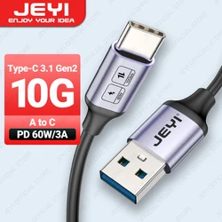 JEYI USB A to Type C Cable 60W Fast Charging 10Gbps Data Cord USB Charger for Samsung Xiaomi HTC Redmi Huawei Mobile Phone USB-C