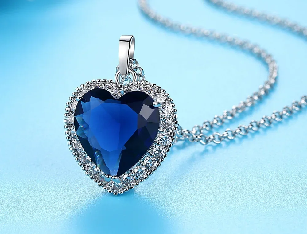 Titanic oceano coração senhora azul cz corrente de prata alta qualidade pingente colar cristal da moda austríaca jóias de casamento