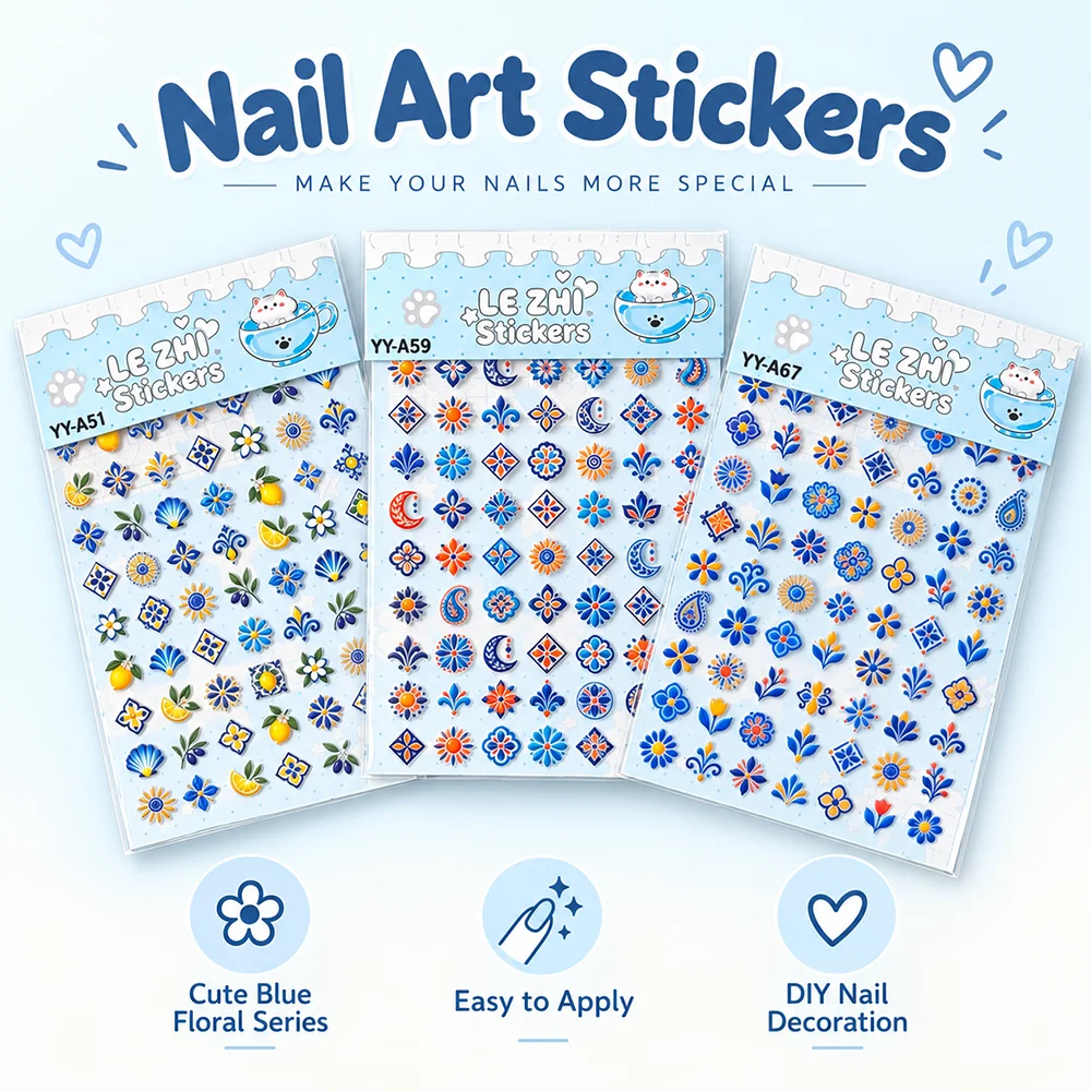 Nail Art Stickers Kawaii Floral Fruit Bow Heart Retro Pattern Nail Decals DIY Manicure Decoration Accessories for Women Girls