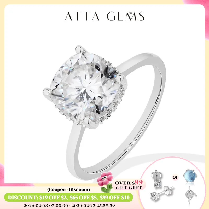 

ATTAGEMS Cushion Cut 3.5ct Classical Moissanite Ring for Women DVVS1 Real 925 Sterling Silver For Engagement Wedding FineJewelry