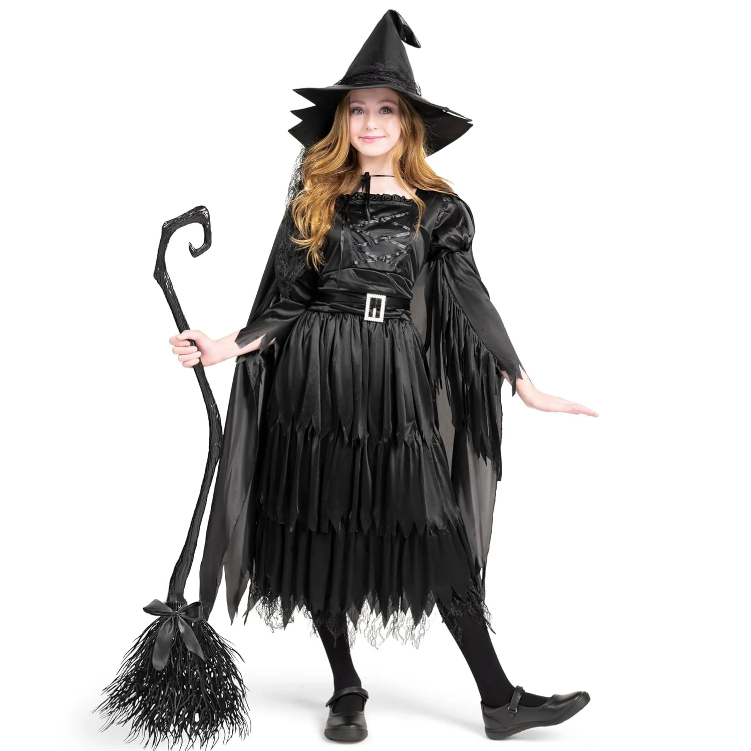 

Halloween Children's Costume Girls Black Witch Costume Witch Dress Shawl Cape Carnival Costume