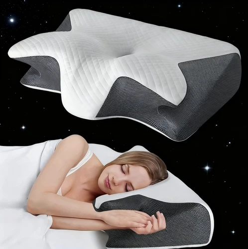 Imagen 1 del producto 2025 Almohada ergonómica de cuerno para el cuello para relajación lateral y los hombros, soporte suave pero firme, durmientes de espalda y estómago - Diseño contorneado