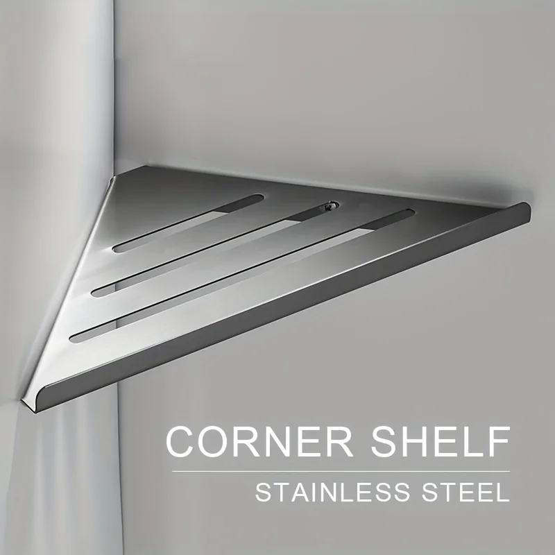 1Pcs Corner Shelf For Bathroom Wall Handing Shower Caddy Stainless Steel Wall Mounted Storage Rack Triangle Corner Storage Shelf