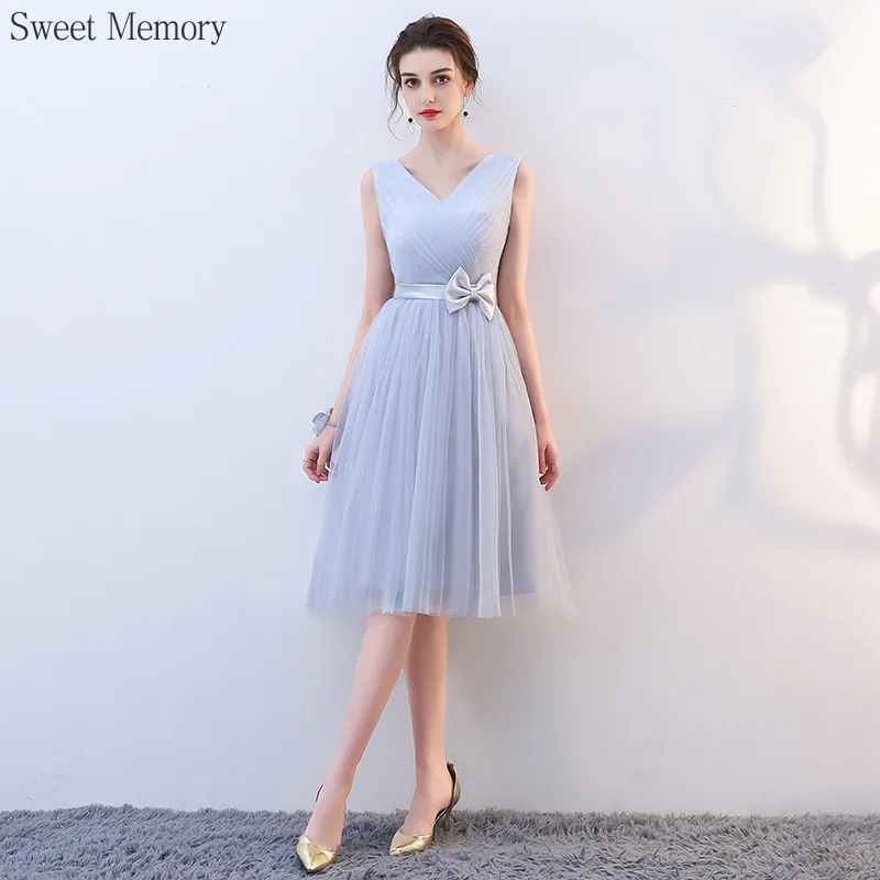 

Sweet Memory F79 Custom Made Grey Pink Brdeismaid Dresses Lady Women Girl Mesh Tulle Net Graduation Gown Party Prom Dress