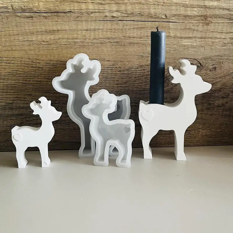 christmas Deer Scented Candle Silicone Mold Handmade Elk Candle Holder Decoration Plaster Drop Glue Mold Home Decor