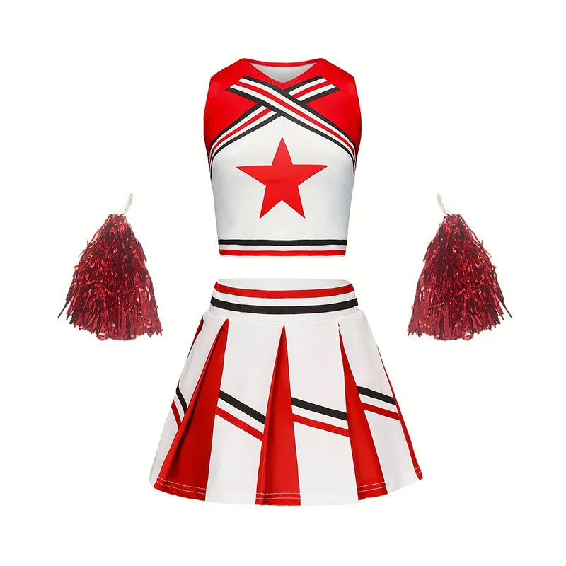 Costume da cheerleader donna ragazze concorso Cheerleaders rossi uniforme della squadra scolastica vestito di classe per costumi da ballo per bambini