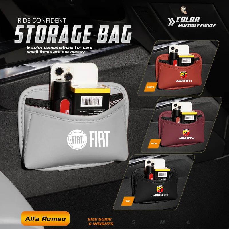 Bolsa organizadora de almacenamiento para coche, bolsillo de cuero PU para FIAT Abarth 500 Ducato Panda Grande Punto Tipo Pulse Strada 600 500L Mobi Doblo