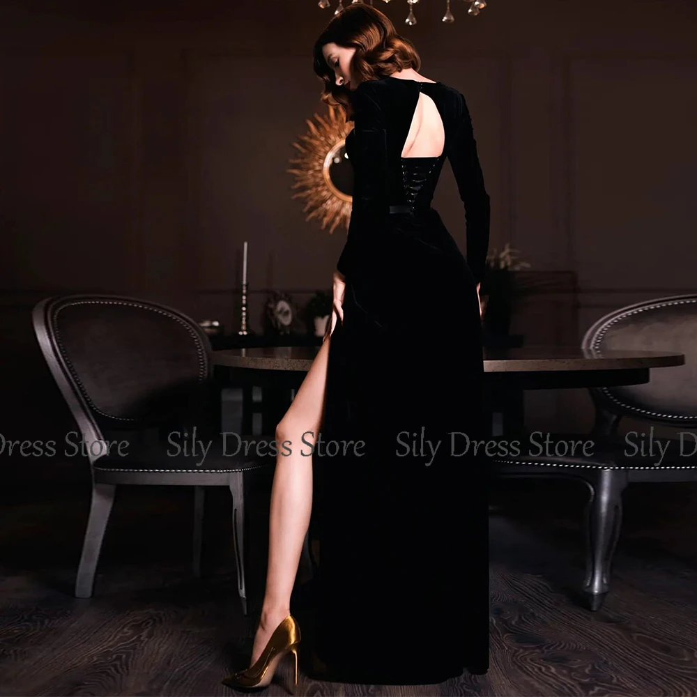 Elegant Ceremony Dresses Jersey Sheath/Column Clubbing Dress Black Square Neck Side Split Valentine's Day Gown Long 2024