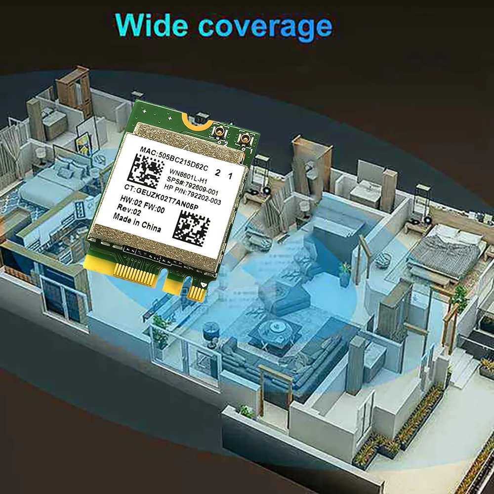 Tarjeta de red inalámbrica RTL8188EE, frecuencia única de 2,4G, 150Mbps, NGFF/M.2, compatible con 802.11b/G/n, 1x1, 792202-001