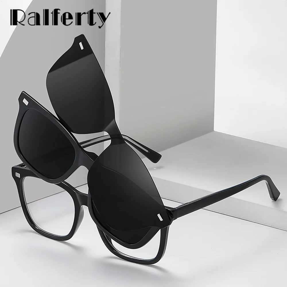 Ralferty 3 في 1 المغناطيس النظارات الشمسية الرجال الاستقطاب UV400 نظارات شمسية الذكور مربع إطار نظارات وصفة طبية الإطار البصري سائق