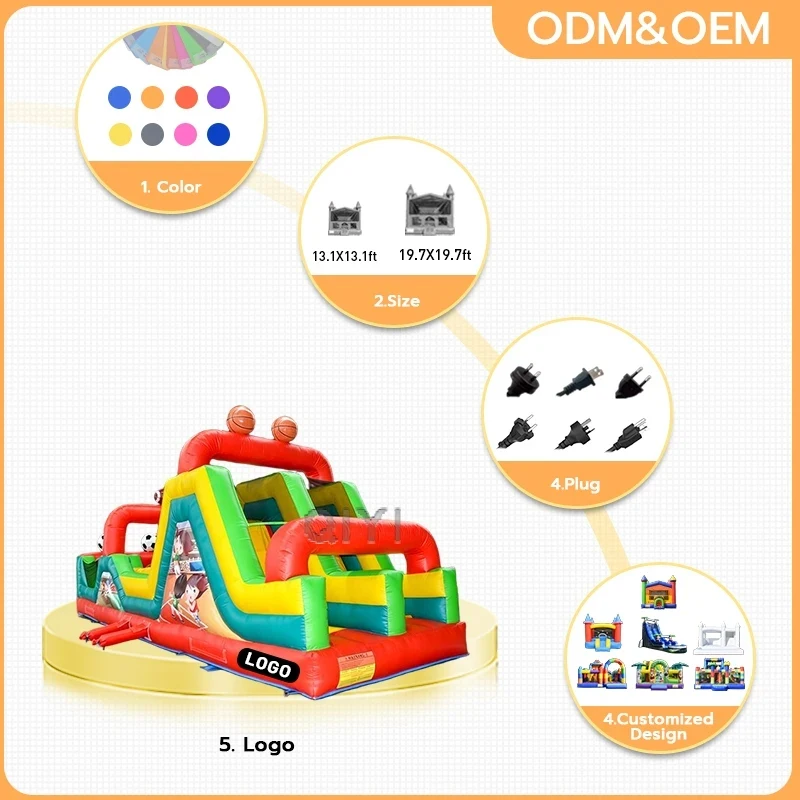 Large Red and Blue Commercial Obstacle Course Inflatable Interactive Game Obstacle Course Outdoor for Kids