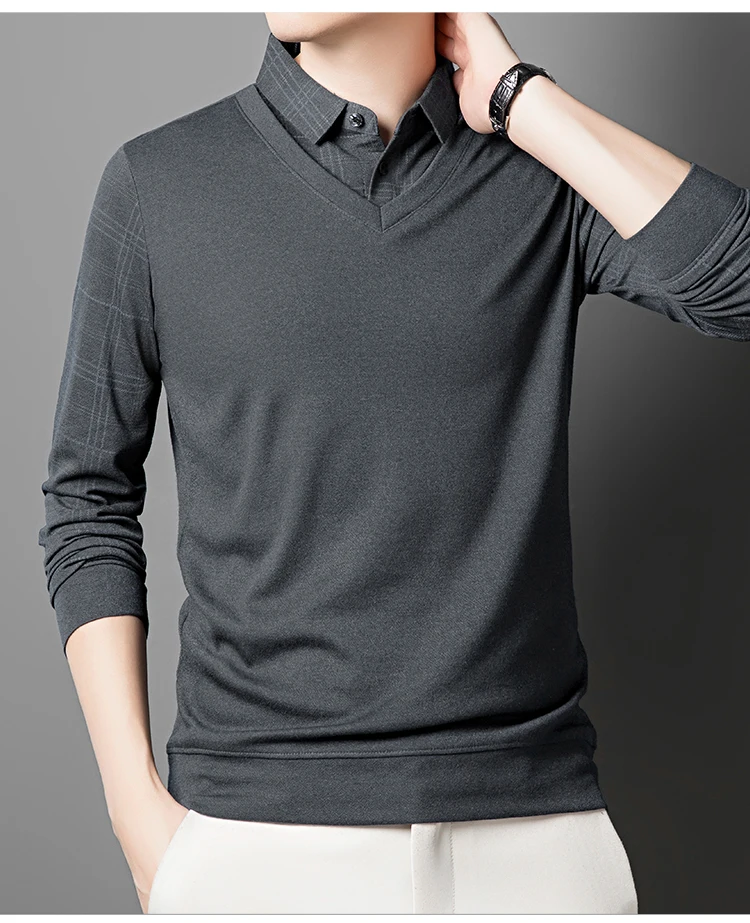 

2025 Men's Plaid Plush Sweater Autumn Winter Fake Two Piece Pullover Polo Shirt Collar Fleece Thick Warm Top Clothes Casual