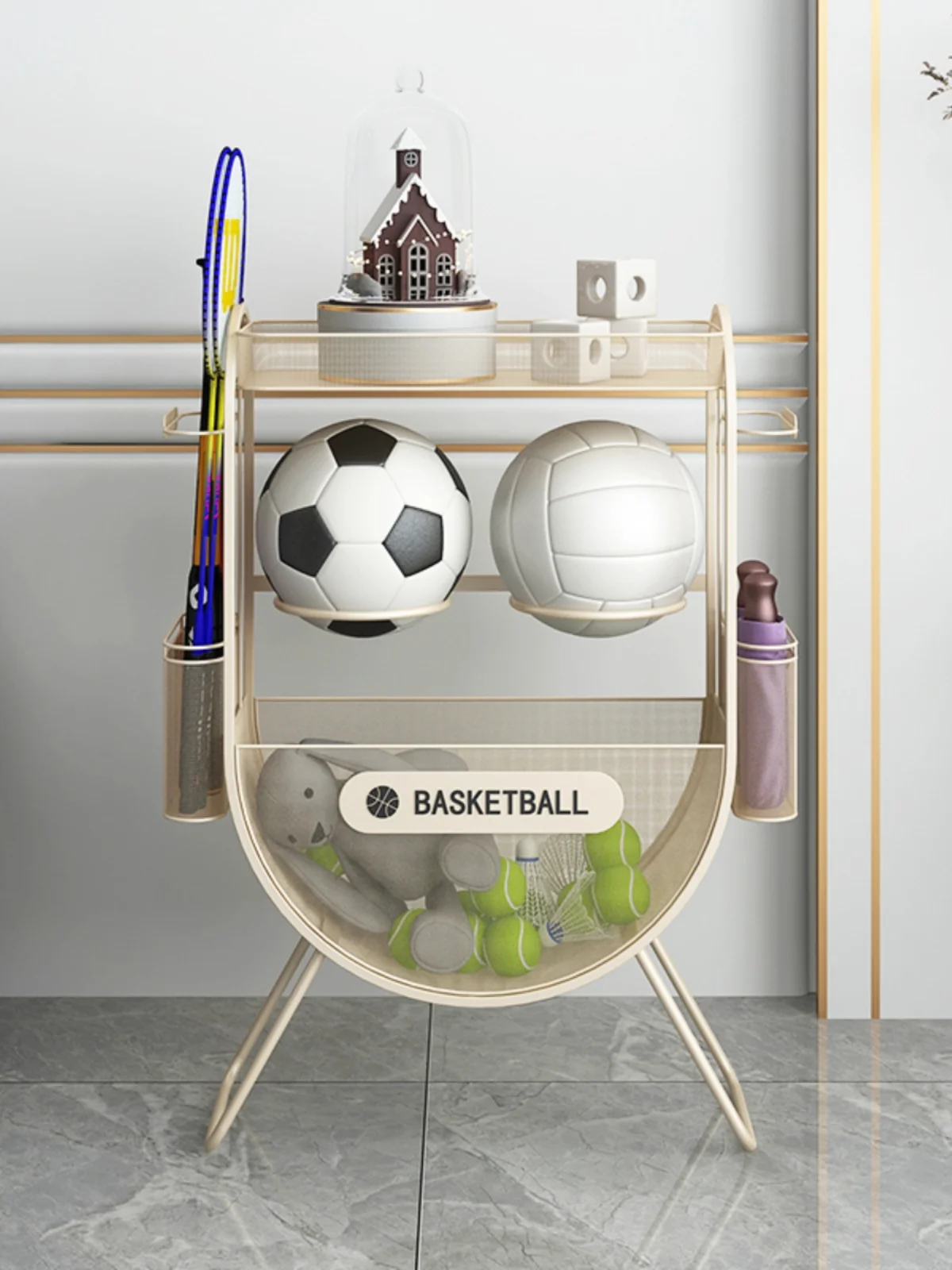 home children's sports basketball badminton volleyball racket storage rack toy table tennis kindergarten